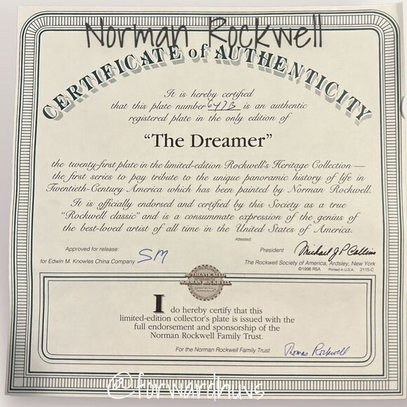 Norman Rockwell Heritage Collection Limited Edition Plate “The Dreamer” - Picture 5 of 9